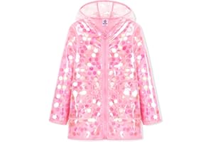 WELAKEN Girls Sequin Raincoat Waterproof Reusable Hooded Outwear Rain Jacket with Lining