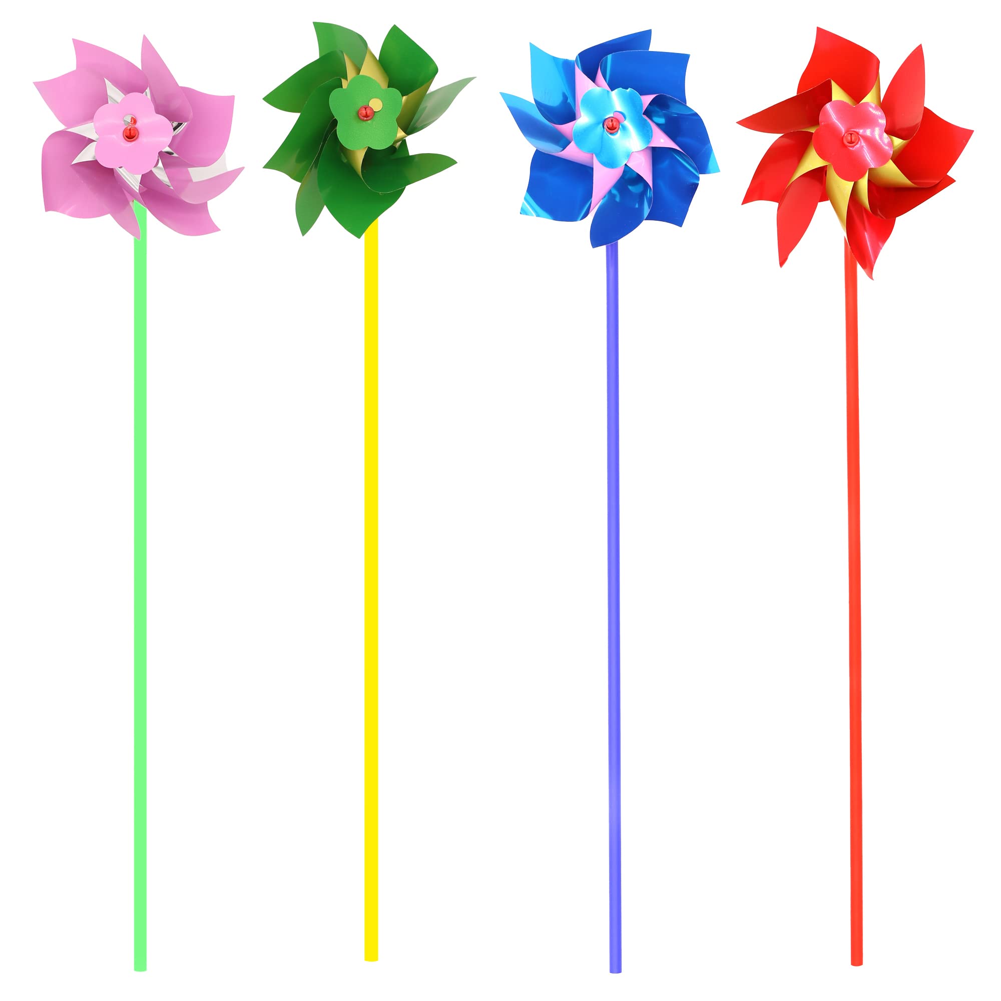 Foil Windmills - Pack of 12 Assorted 9cm Foil Windmills with 31cm Sticks - Perfect for Summer Garden Activities