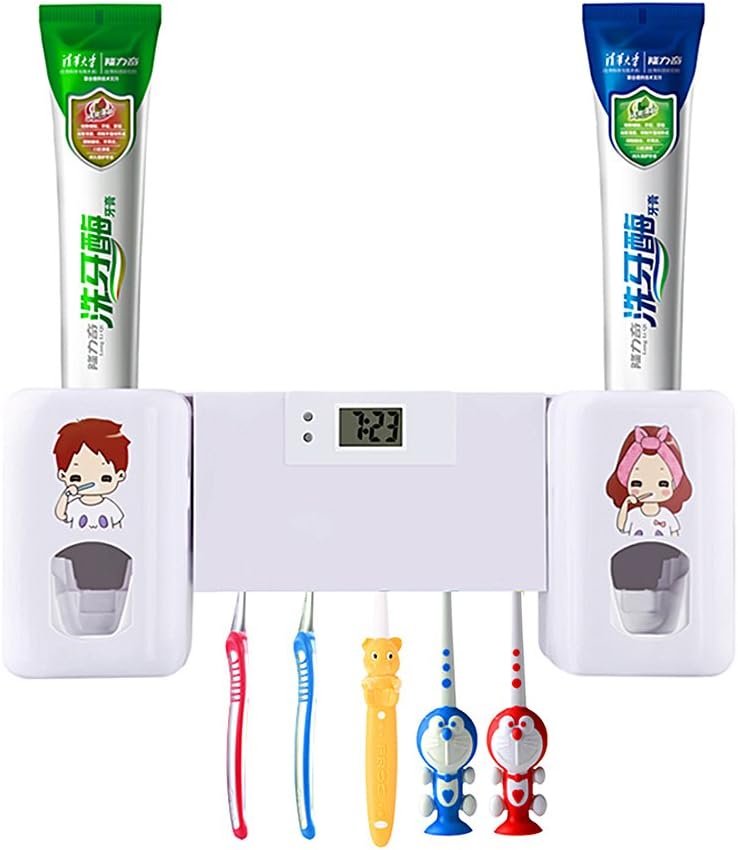 SUNNZO Q5 Automatic Toothpaste Dispenser With 5 Toothbrush Holders,For Both Adult and Children (White)