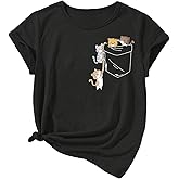 SweatyRocks Girl's Cute Cats Graphic T-Shirt Short Sleeve Tees Casual Summer Tops