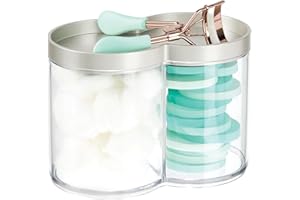 mDesign Plastic Canister Jar Organizer Set with Storage Lid - Home Decor Holder for Bathroom/Restroom Vanity Countertop, Cabinet - Holds Cotton Balls, Soap, Lumiere Collection, Clear/Matte Satin