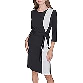 Halston Womens 3/4 Sleeve Round Neck Knee Length Dress