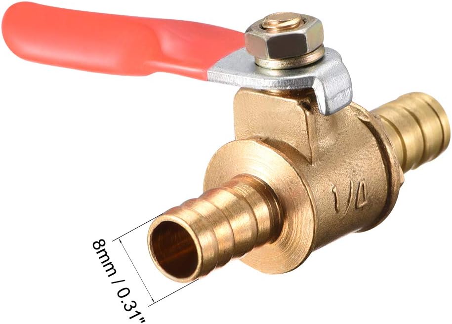 sourcing map Ball Valve Shut-Off Valve, 8mm Hose Barb to 8mm Hose Barb, for Air Gas Water Fuel 180 Degree Operation Handle - Image 3