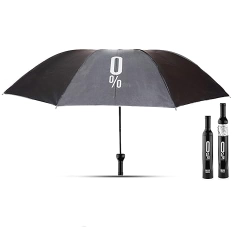 Fancy Stylish Bottle Umbrella for Women & Men | Unique UV Coated Umbrella for UV, Sun, Rain and Wind | Outdoor Double Layer Printed Umbrella with Attractive Wine Bottel Cover - Black Colour