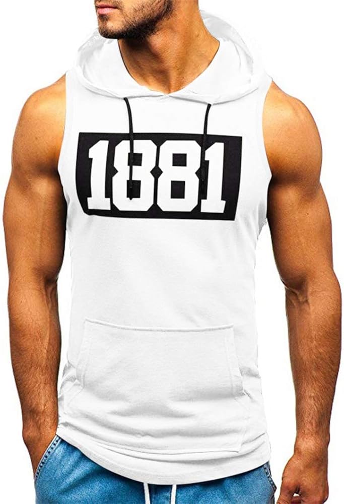 Aniywn Mens Workout Hooded Tank Tops Printing Sleeveless Gym Hoodies with Pocket Cool and Muscle