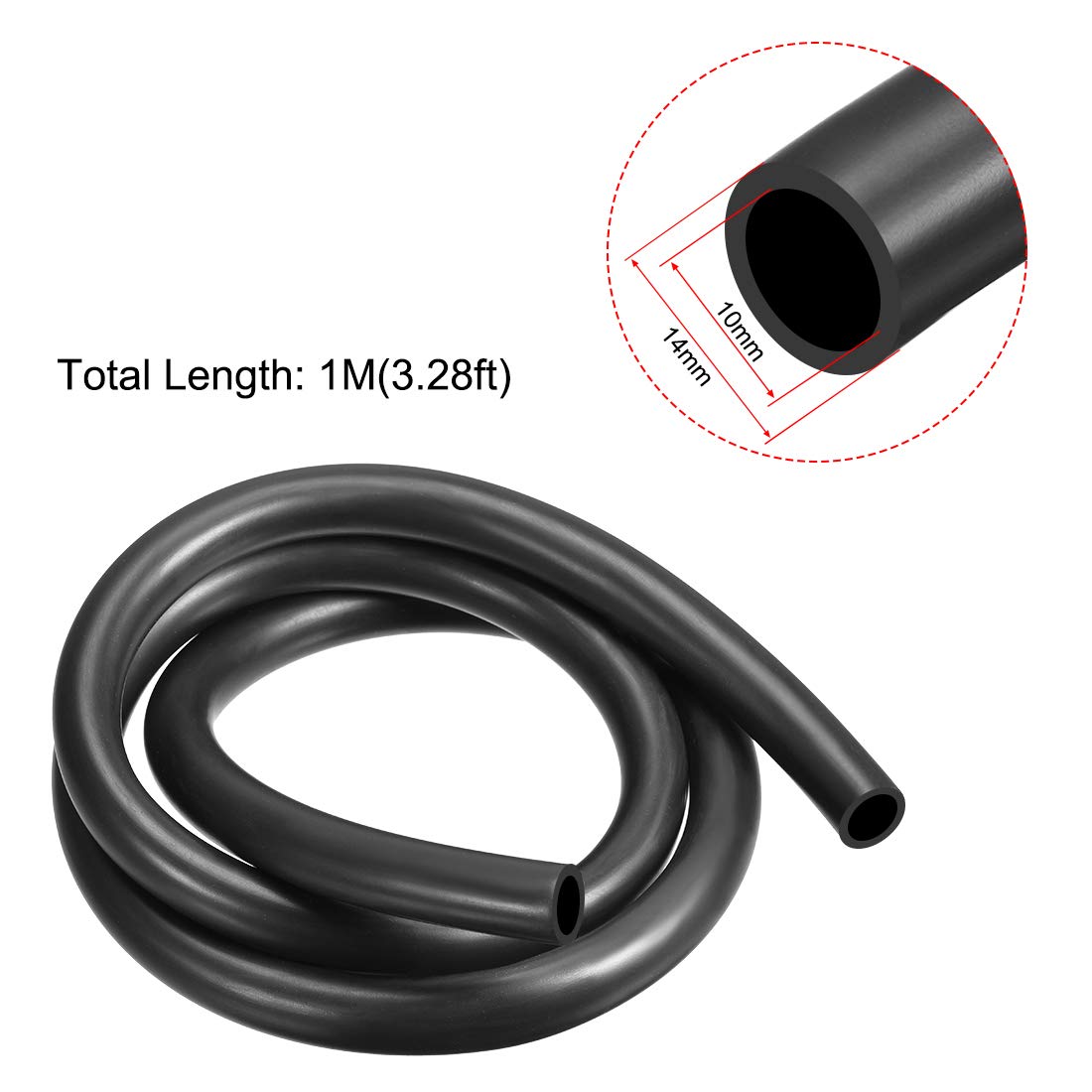 sourcing map Lubricating Oil Hose, 10mm ID x 14mm OD 3.3ft Rubber Water Hose Tubing Black, 10mm x 14mm x 1M - Image 3