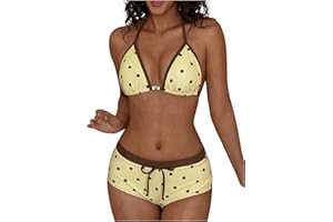 WDIRARA Women's Polka Dots 2 Piece Swimsuit Halter Triangle Bikini Set Bathing Suit with Shorts