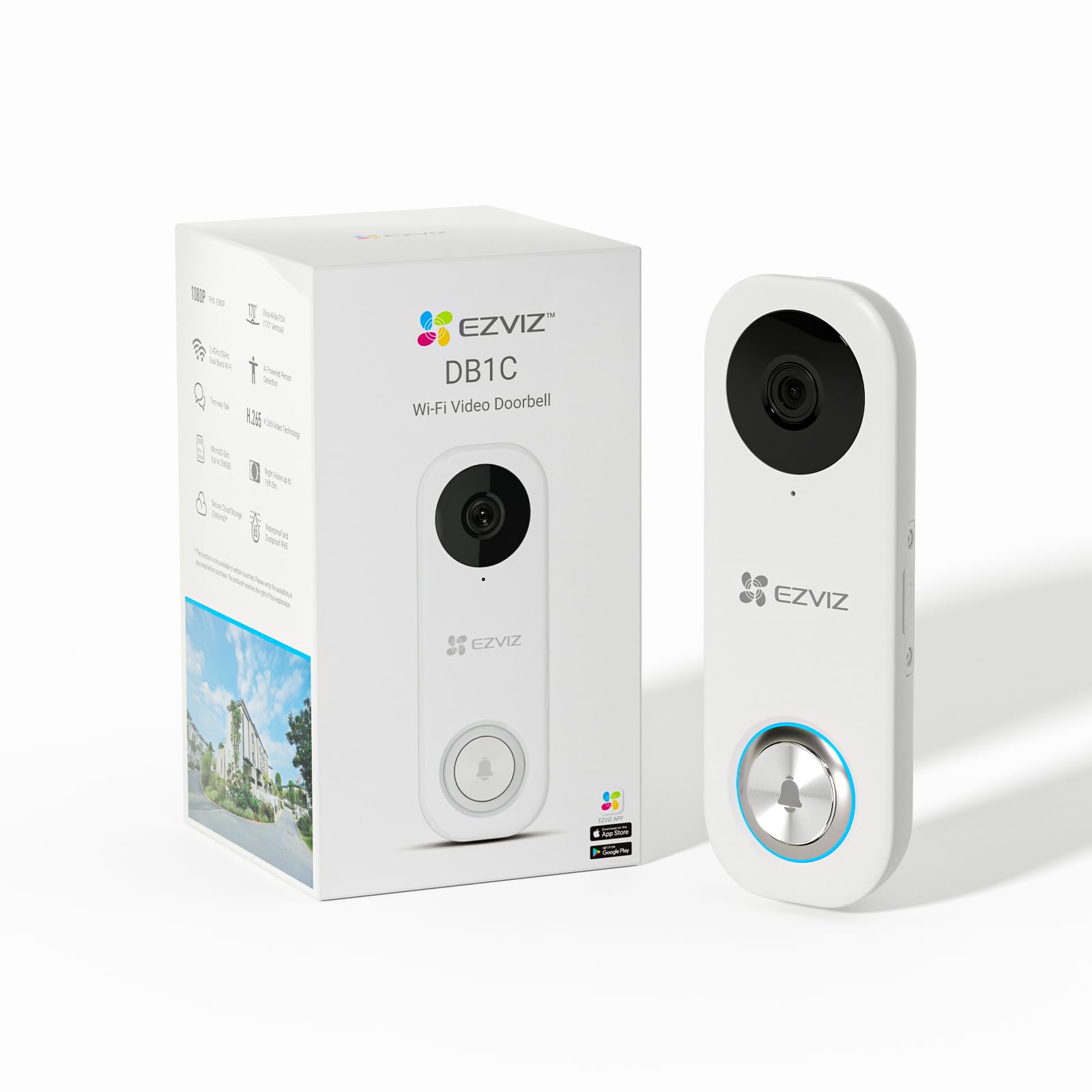 EZVIZ Wired Video Doorbell Camera, Require Existing Wiring System, 2.4G/5GHz Wi-Fi, Support 256 GB SD Card, No Monthly Fee, Human Motion Detection, 5M IR Night Vision, 170° View, Hardwired (DB1C)