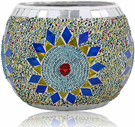 European Style Votive Candle Holder Tea Light Candle Holder Vintage Glass Mosaic Candle Holder For Home Décor Restaurant Wedding Party Romance Gift Idea (Sunny Passion) by Mona Vista