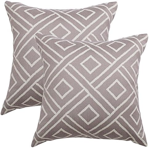HOMFINER Decor Throw Pillow Covers Set Supersoft Handmade Jacquard Decorative Cushion Cover with Zipper for Bed, 2 Pieces, 18x18 inch, Lavender