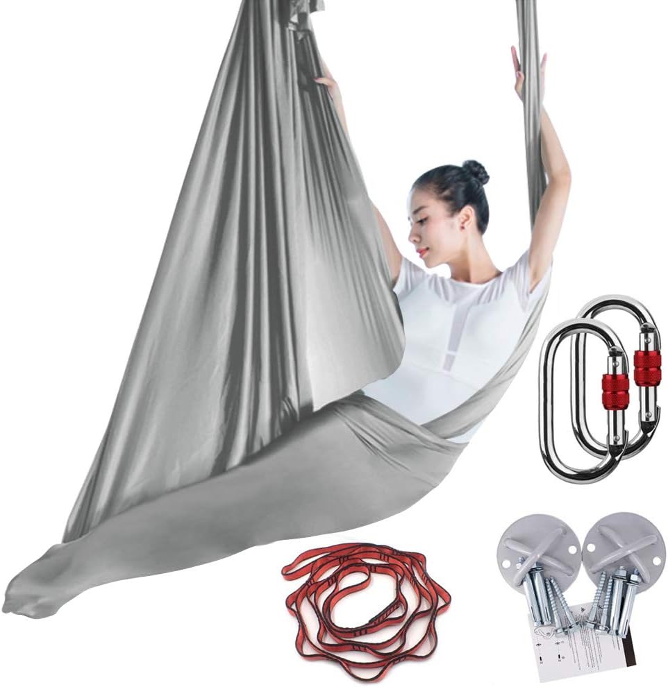 KIKIGOAL 5M Yoga Pilates Aerial Silk Kit Yoga Swing Aerial Yoga Antigravity Hammock Silk Fabric for Yoga Strap Bodybuilding