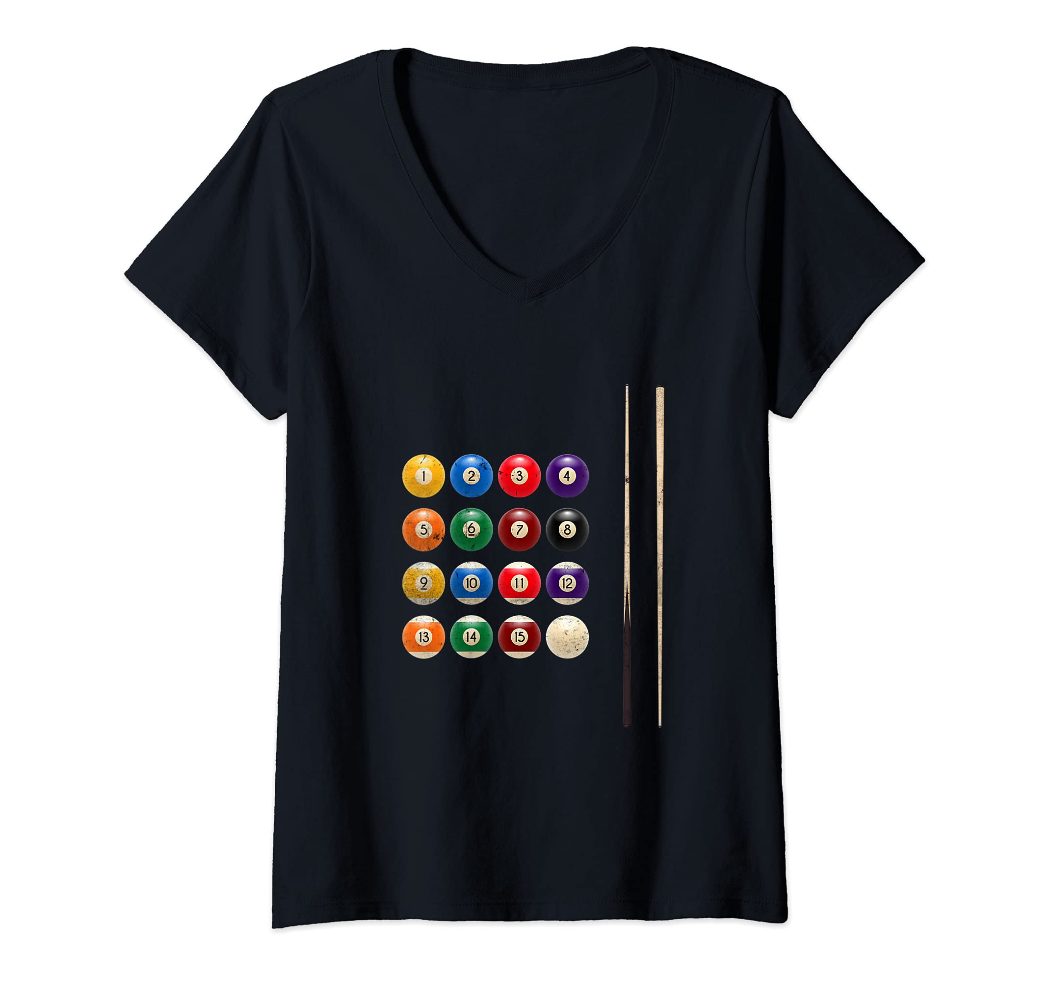 Womens Funny Billiard Balls Pool Rack Cue Stick Snooker Player V-Neck T-Shirt