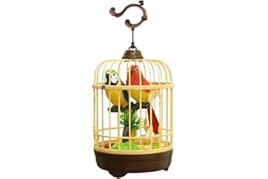 Talking Bird, Sound & Motion-Activated & Realistic Bird Sounds Device in Cage, 3 Chassis Replacements & Battery-Operated Talk
