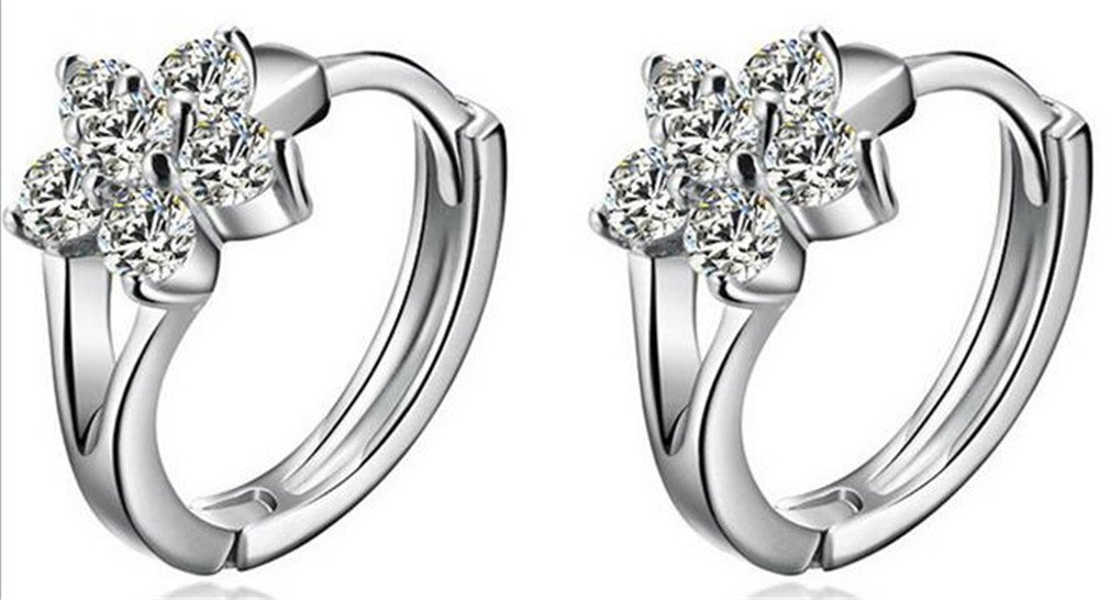 Boowhol Women's Diamond Clip on Earings Hoop Creole Glitter Zircon Flowers Snowflakes 925 Sterling Silver Earrings