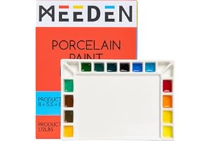 MEEDEN 18-Well Porcelain Artist Paint Palette, Mixing Art Ceramic Watercolor Paint Palette for Watercolor Gouache Acrylic Oil Painting, Rectangle 8 by 5-1/2-Inch