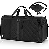 Large Duffle Bag for Women & Men, 40L Foldable Weekender Bag with Shoe Compartment and Wet Pocket, Waterproof Travel Duffel Bags for Gym Overnight Camping, Black