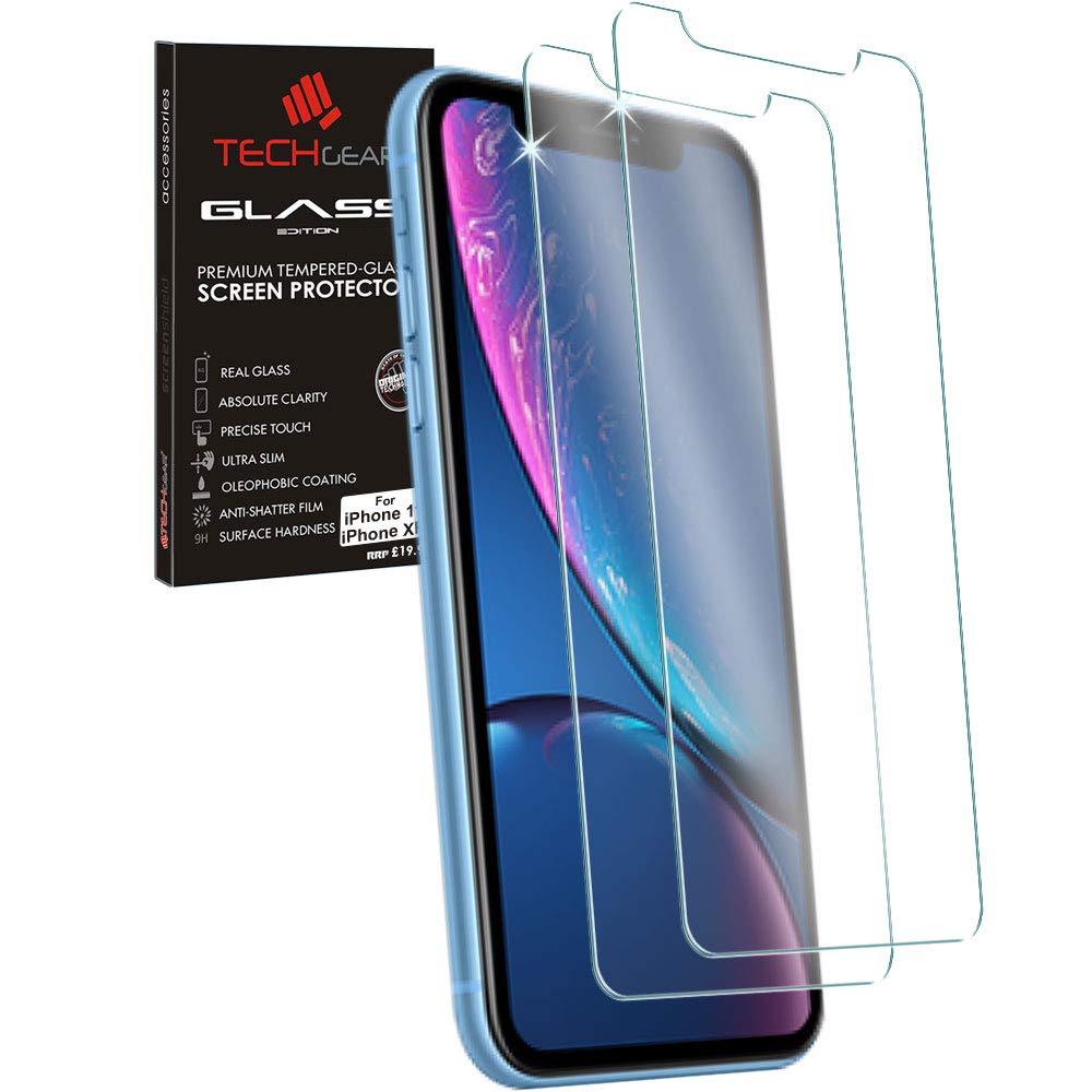 TECHGEAR [2 Pack Screen Protector for iPhone 11, iPhone XR, Genuine Tempered Glass Screen Protector Guard Covers Compatible with Apple iPhone 11 / iPhone XR (6.1")