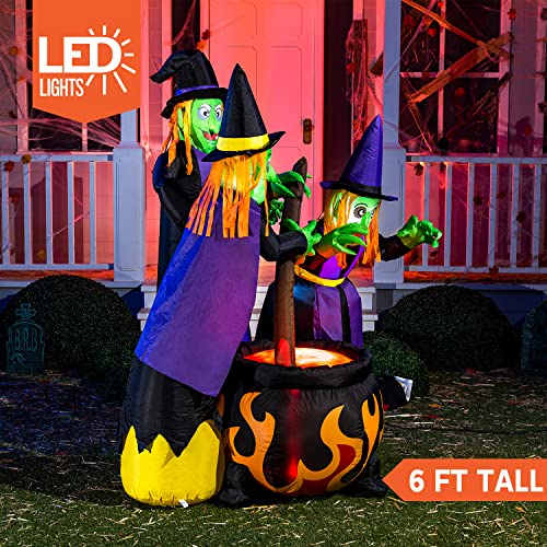 Joiedomi 6 FT Tall Halloween Inflatable Three Witch Around Cauldron
