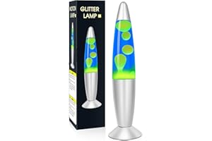 Lazzgan Table Lamp 13.8-inch Liquid Motion Lamps for Adults, Relaxing & Soft Light for Kids, Mood Night Lights Gifts with Green Wax in Blue Liquid for Home Bedrooms Christmas Decor