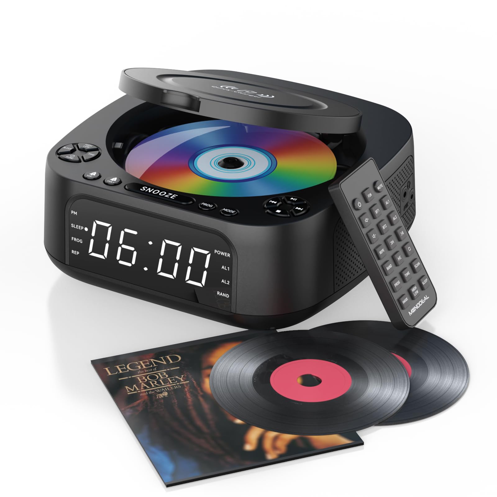 CD Player Portable,MONODEAL CD Players for Home,Desktop Portable CD Player with Bluetooth Speakers,Wireless Charging,Alarm Clock,SleepTimer,Supports CD/Bluetooth/FM Radio/USB Drive/AUX,Remote Control
