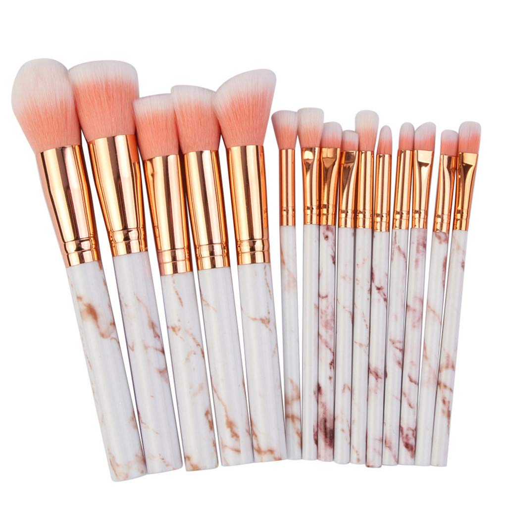 Makeup Brushes Set Premium Synthetic Foundation Powder Concealers Blending Eye Shadows Face Make Up Brush Sets 15 Pcs Marble Printed (A)