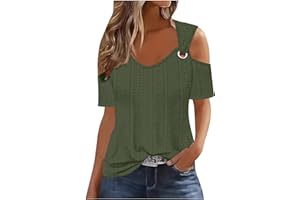 MFNDVD Womens Eyelet Cold Shoulder Tee Shirt Casual Short Sleeve Blouse Sexy Ring Hole Shirt Fashion Summer Breathable Tees