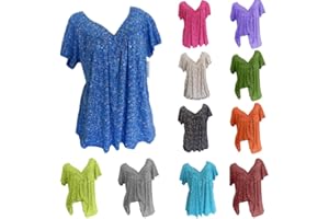 HUNENY Women's Short Sleeve T Shirts Casual Floral Print V Neck Ruffle Summer Shirts Tops Loose Fit Comfy Tee Blouses