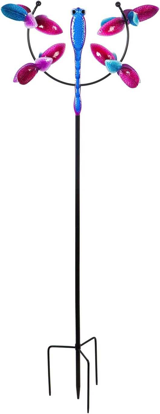 Evergreen Garden Pink and Blue Dragonfly Wind Spinner - 29 x 12 x 76 Inches