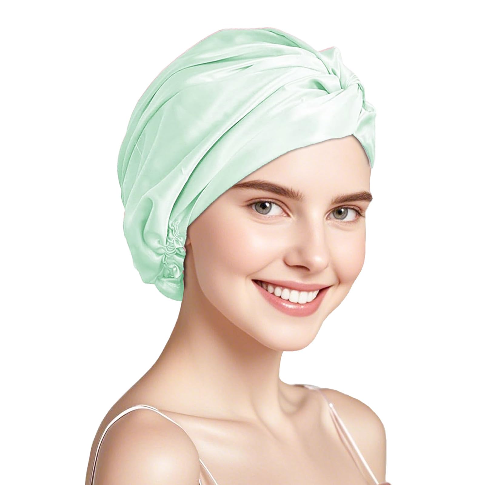 Townssilk 100% Mulberry Silk Women's Night Cap, 16 Momme Sleep Cap, Silk Shower Cap, Good for Hair Protection, Double Layer, Light Green