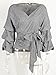 Simplee Apparel Women's Off Shoulder V Neck Wrap Blouse Shirt Waist Tie Plaid