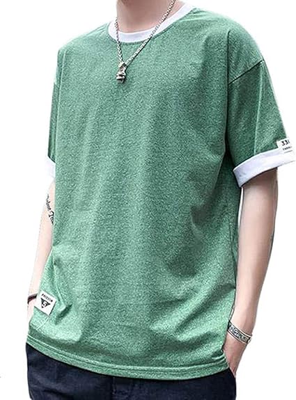 Amazon Shuming半袖ｔシャツ メンズ ゆったり ｔシャツ 快適 切り替え ファッション カットソー クルーネックカジュアル トップス おしゃれ ストリート系 無地 夏 Tシャツ カットソー 通販