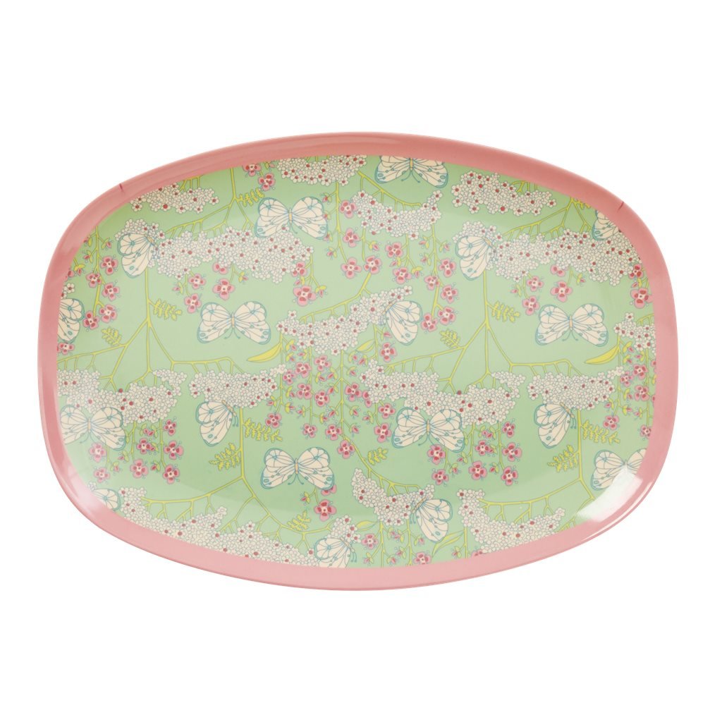 Rectangular Melamine Plate with Butterfly and Flower Print by Rice DK