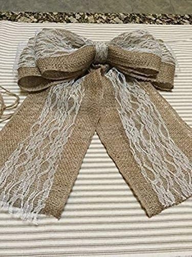 Christmas Tree Topper 12" Wide Bow Burlap and Lace Ribbon Wreath Bow