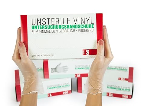 Vinylhandschuhe, Einweghandschuhe 2000 Stück 10 Boxen (S, Vinyl transparent) Einmalhandschuhe, Untersuchungshandschuhe, Hands