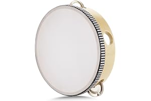Flexzion Wooden Round Tambourine for Kids and Adults 6" Inch Single Row 8 Pair Jingles, Wood Handheld Percussion Instrument for Beginner and Professional Tambourine Player