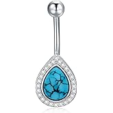 BETHZA Turquoise Belly Button Ring 925 Sterling Silver Real Turquoise Teardrop Navel Piercing Nail Boho Jewelry for Women Gifts for Birthday