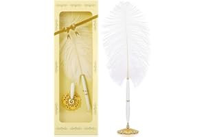 Hemobllo Long Quill Pen with 360 Rotating Metal Stand for Wedding Guestbook Signing Engagement and Special Occasion Gift Box 
