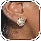 HZMAN Cubic Zirconia Stud Earrings for Women, 18K Gold Plated Brass Hypoallergenic Fashion Earrings, Full CZ Stone Circular and Heart-Shaped Jewelry Gift Set