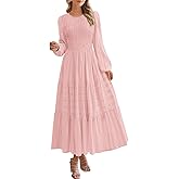 PRETTYGARDEN Womens Long Sleeve Fall Dresses Casual Crew Neck Smocked High Waist Tiered Flowy Maxi Dress with Pockets