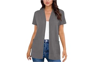 Women's Summer Short Sleeve Cardigan Shirts with Pockets, Lightweight Open Front Loose Tops Casual Cardigans