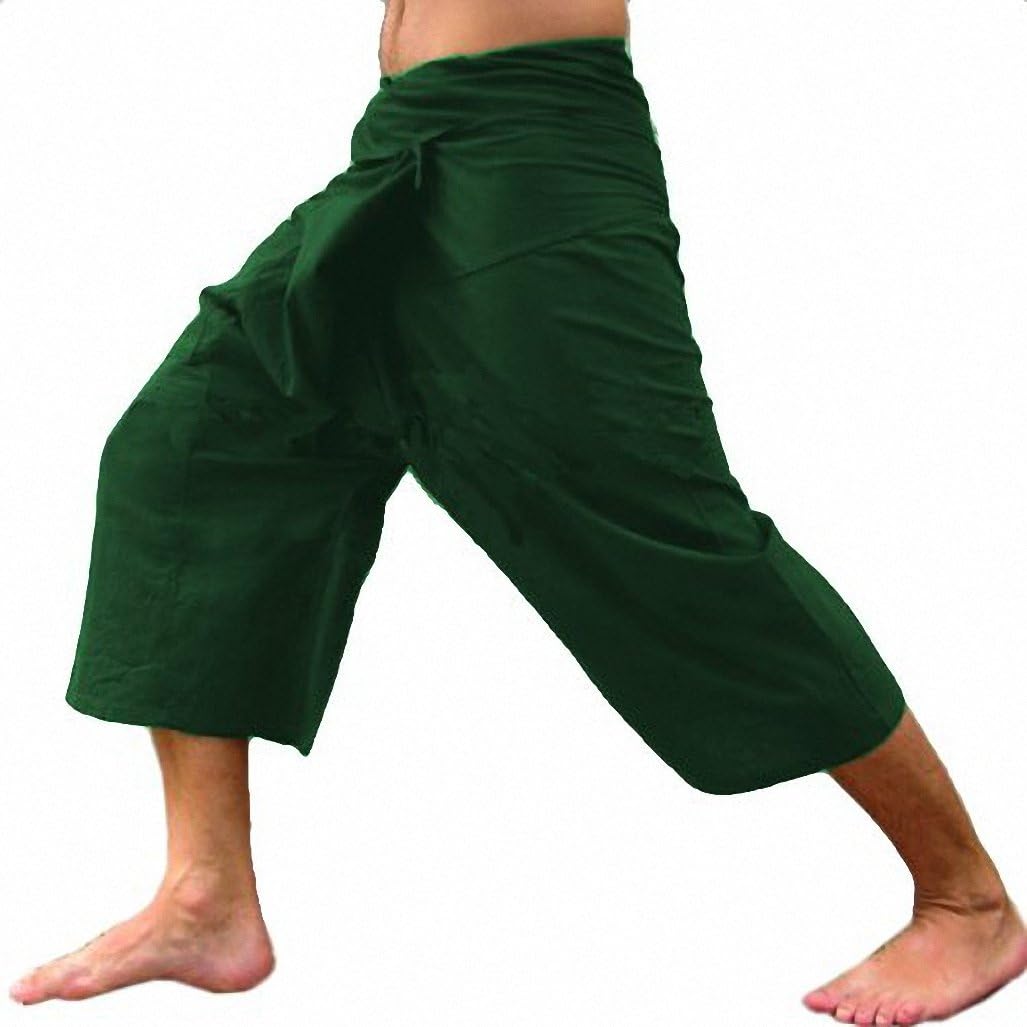 Olive Drab Fisherman Pants Thai Massage Pregnancy Beach Pants 3/4 Length