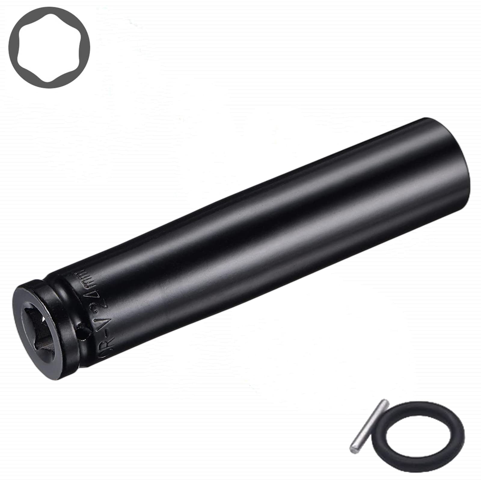 1/2" Drive by Deep Impact Socket, Heat-Treated CR-V Steel 6" Length, 6-Point Metric Sizes with Black Strong Case (24mm)