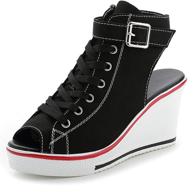 ALLINNINE Women's Sneaker Shoes High Heel Fashionable Canvas Shoes High