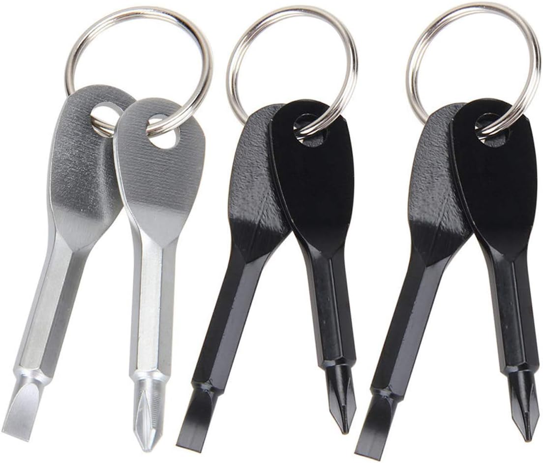 GCOA Set of 3 Key Screwdriver Keyring Tool Pocket Screwdriver Key Flathead and Cross (Black+ Sliver)