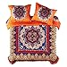 Wake In Cloud - Mandala Duvet Cover Set, Orange Bohemian Boho Chic Medallion Printed Soft Microfiber Bedding, with Zipper Closure (3pcs, Queen Size)