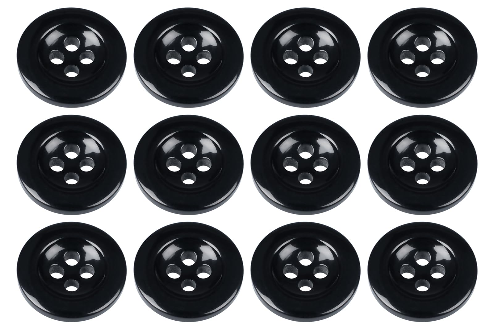 Pack of 12 Black 17mm Round Sew On Plastic Buttons for Trouser Braces Suits Skirts Domed 4 Holes 27 Ligne