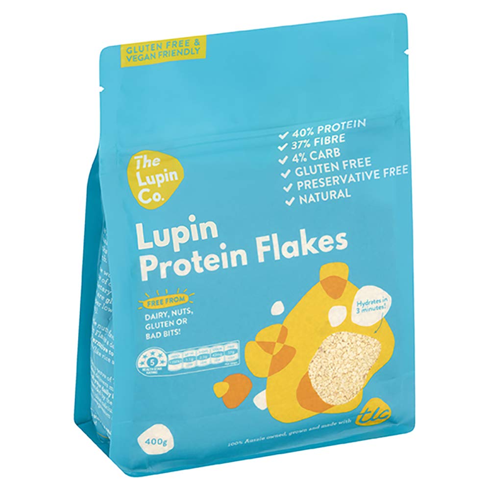 TLC Lupin Protein Flakes - 400g pack. Vegan, Gluten-Free, Low-carb, Keto. 40% Protein, Complete Protein Source. 100% Natural Product.