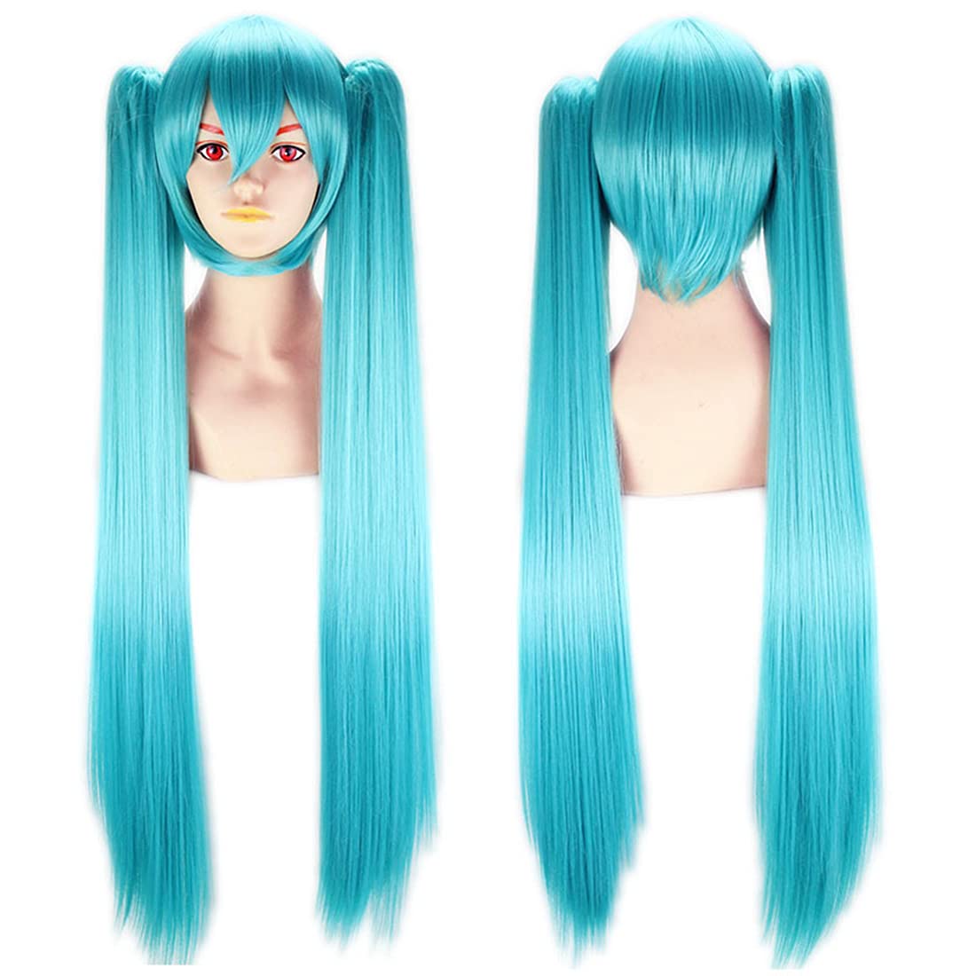 Double Ponytail Hatsune Miku Anime Long Straight Wigs for Girl Lovely Synthetic Cosplay Party Wigs Lake Blue 100 cm/39 in