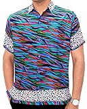 LA LEELA Men's Aloha Hawaiian Shirt Short Sleeve Button Down Casual Beach Party Blue