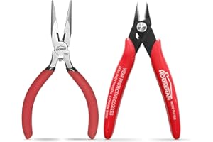 HOUSERAN 2-Piece Pliers Set, 5 Inch Micro Flush Cutter & Needle Nose Pliers, Spring Loaded Jewelry Wire Cutters for Crafting,